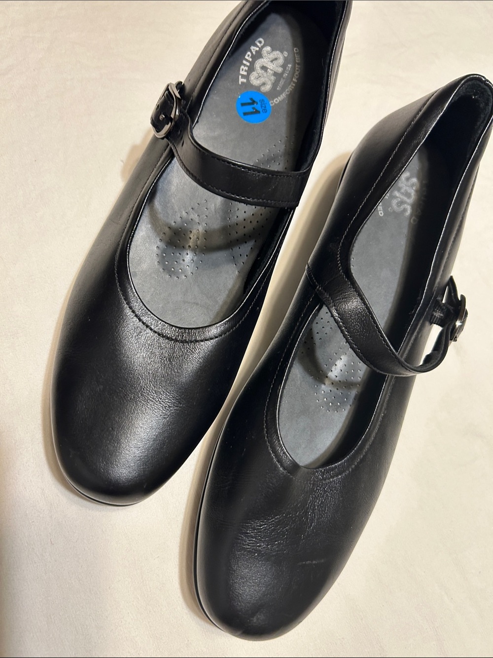 SAS Black Mary Jane Flats with Buckle Strap